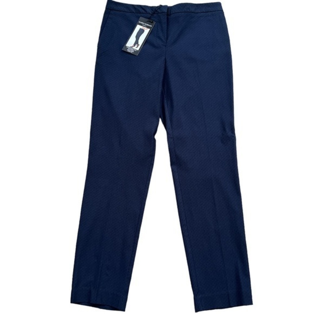 NEW Mario Serrani Women's Navy Medallion Stretch Slim Fit Trouser Pant Sz. 8